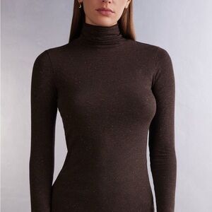 Turtleneck Top in Modal Light with Cashmere Lamé  NWT